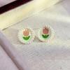 Elegant Zircon Flower and Pearl Stud Earrings - High-End Niche Design