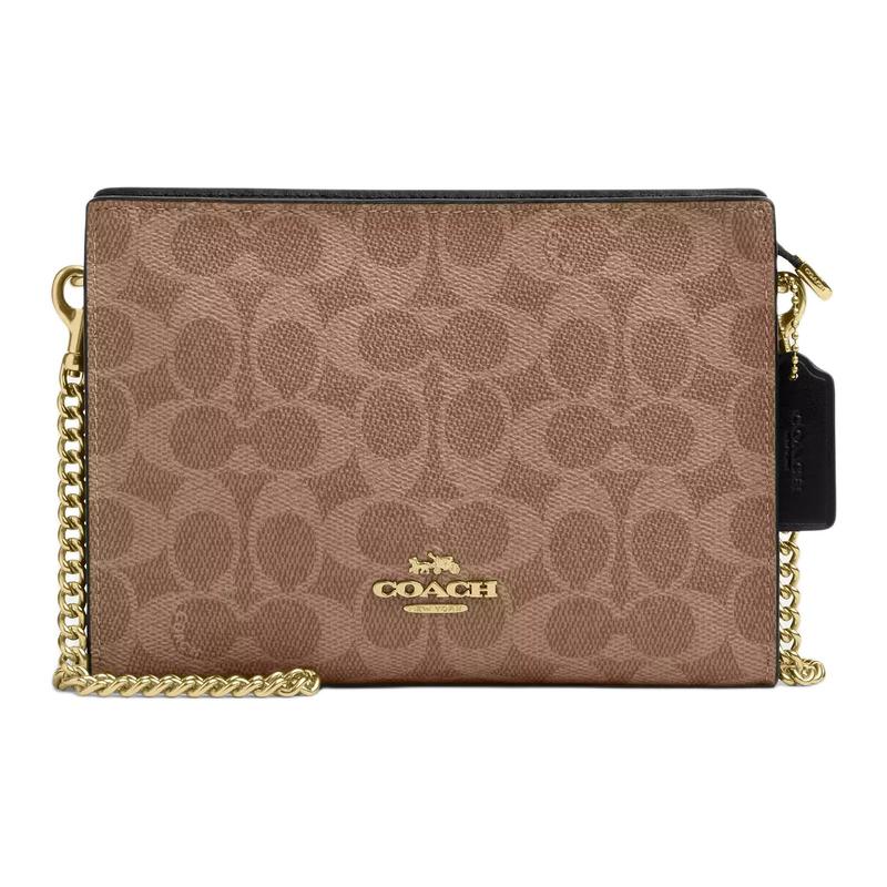 COACH Slim Crossbody 19 Logo-printed zipper closure Coated canvas Shoulder crossbody bag Small Women s Tan and black чёрный