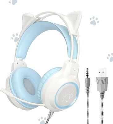 YIK TUNG Katzenohren Gaming Kabelgebundene Kopfhörer mit 40mm RGB USB Weicher Schutz Ausgezeichneter Klang Verstellbar Niedlich Kompatibel mit und Sprache Neu Japanisch