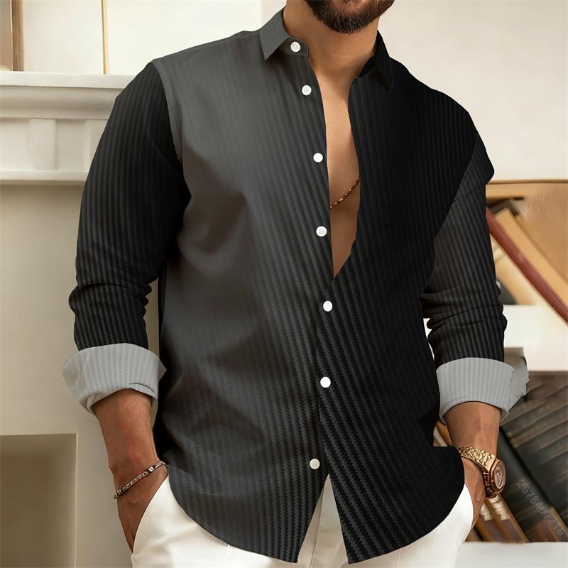 Nuova Camicia da Uomo Geometrica Color-Block Stampata in 3D a Maniche Lunghe, Elegante Camicia da Uomo, Streetwear da Esterno