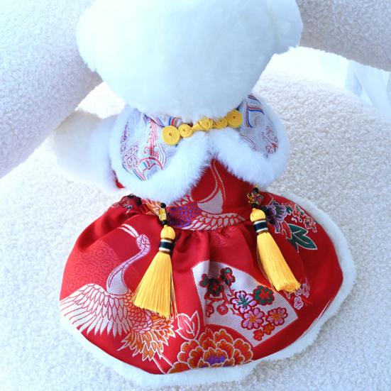 Pet Tang Suit Tassel Design Vibrant Color Button Closure Exquisite Pattern Friendly to Skin Keep Warm Cloth Thickened Cat Dog Fleece