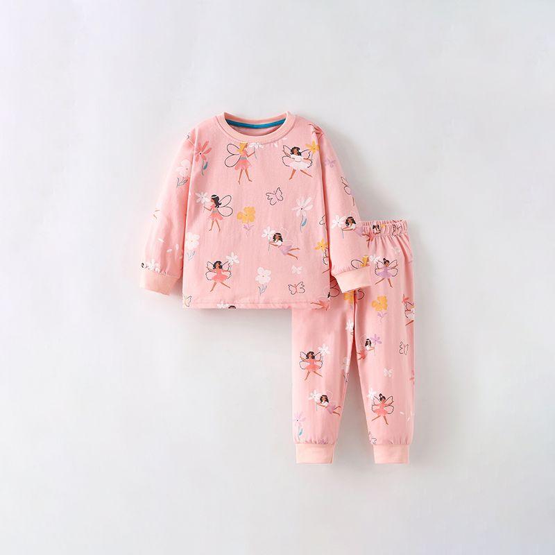 Girl Suit Spring & Fall New Arrival Western Style Printed Little Girl Round Neck Long Sleeves Casual Pants Kids Pure Cotton Two-piece Set