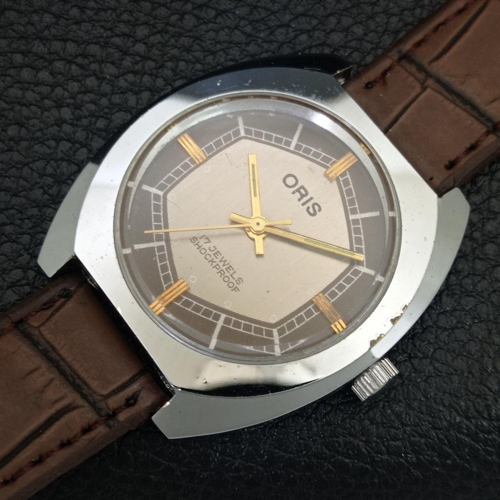 RELÓGIO MASCULINO SUÍÇO VINTAGE REFORMADO DE COROA MANUAL COM MOSTRADOR CINZA a704630-1