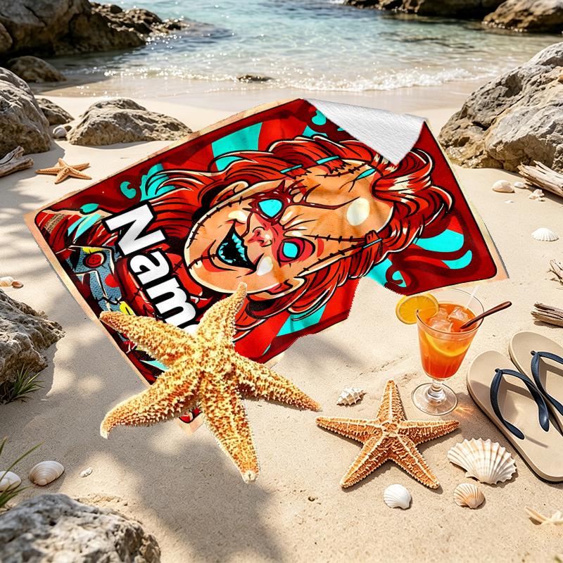 Custom Name Personalized horror movie Print Beach Towel, for Trip Camping Beach Party Home Decor, Birthday Gift for Family & Friends