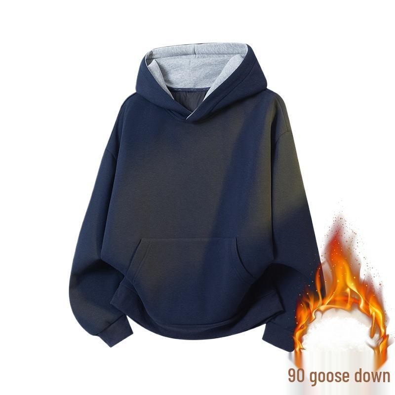 Winter Plus Size Men's Goose Down Hooded Jacket - Casual, Loose, Versatile