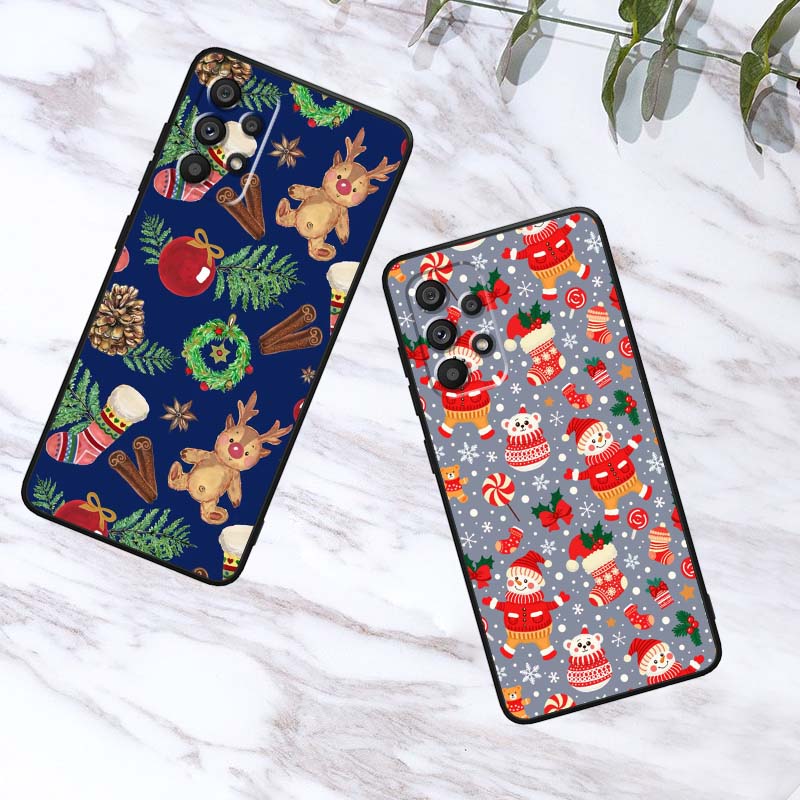 Christmas Cartoon Pattern Phone Case For Samsung A73 A72 A71 A55 A54 A53 A52 A51 A13 A22 A16 A15 A12 A14 A26 A07 5G Black