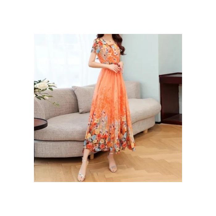 Elegantes Sommerkleid mit U-Ausschnitt, hoher Taille und A-Linie für Frauen mittleren Alters