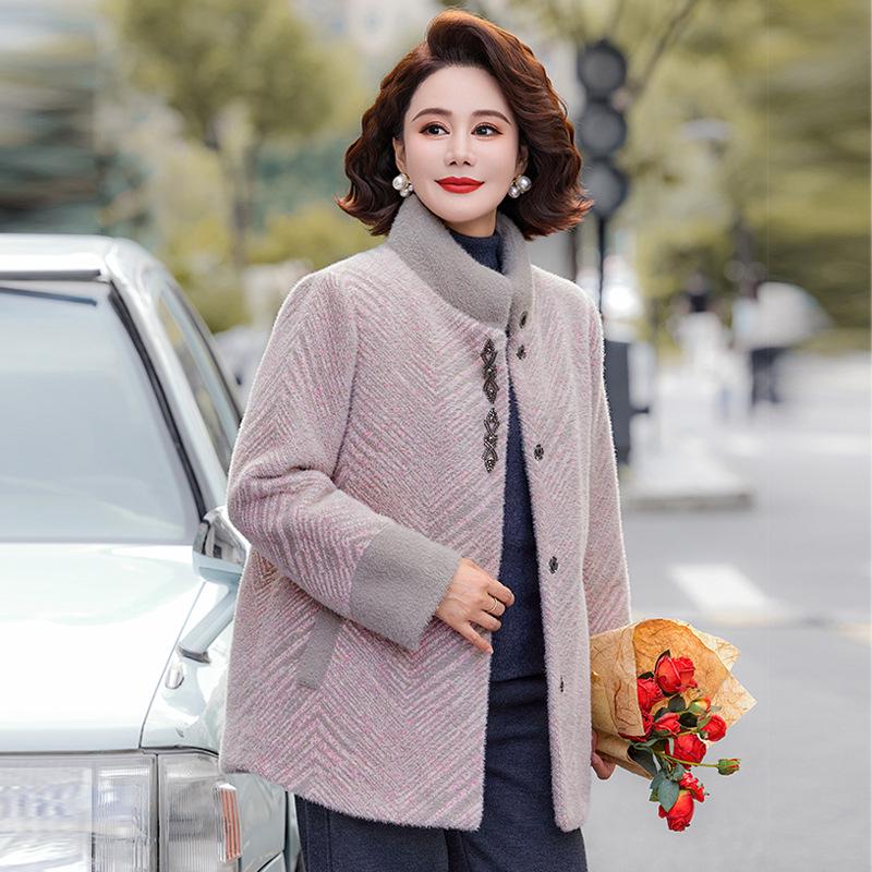 50-Year-Old Women's Thick Warm Winter Coat with Imitation Mink Velvet