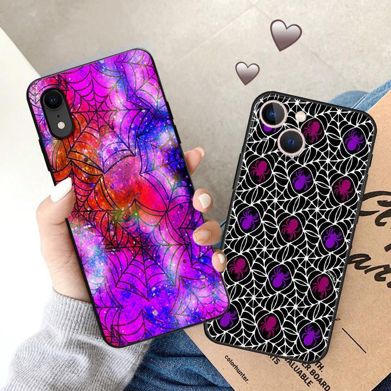 Apple Iphone15 Mobile Phone Case Luxury Color Spider Web Spider Web Mobile Phone Case Hair Painting Anti-Drop Huawei Three