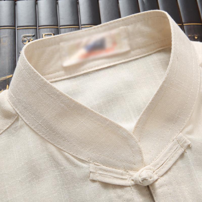 Chinese Style Spring Tang Suit Men's Long-sleeved Chinese Thin Linen Shirt Men's Dad Cotton and Linen Top