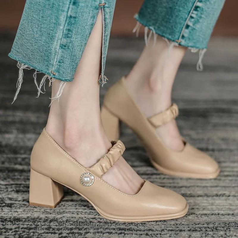 Мода 2024 Новая весна-лето Французский стиль Женская одинарная обувь Винтажная Мягкая — фото 4