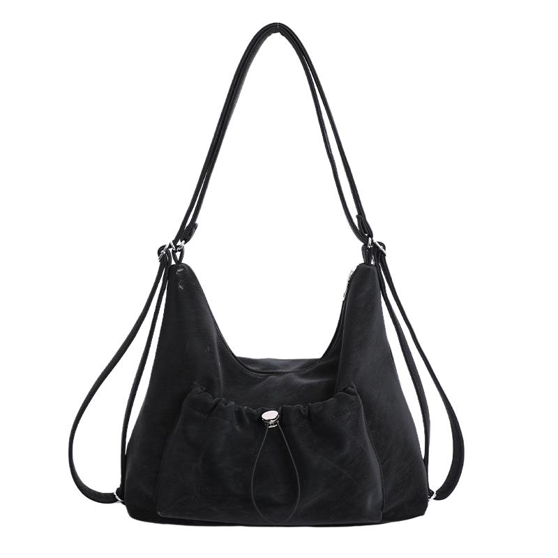 

Slouchy Shoulder Bag with Front Pouch Large Capacity Everyday Fashion Tote Bag чорний
