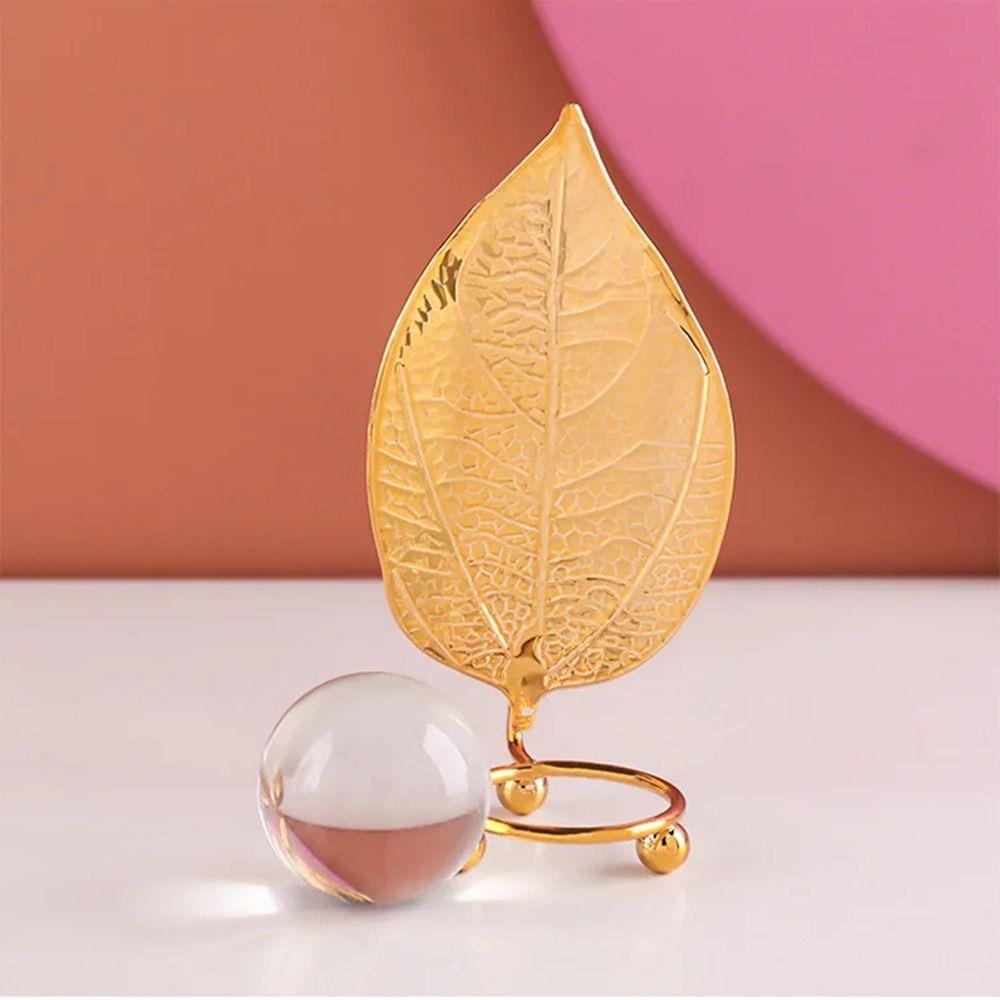 Non-slip Leaf Ball Ornaments Rust-proof Metal Leaf Crystal Ball Collectibles  Desktop