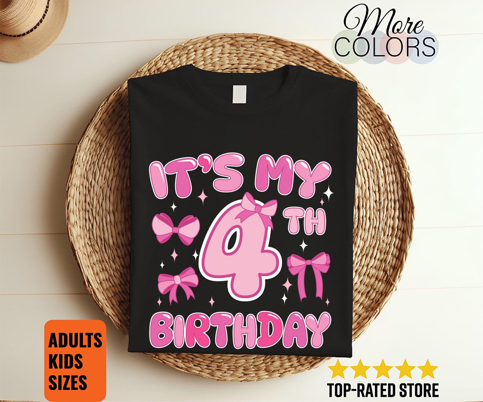 Its My 4th Birthday Shirt Cute Girl Pink Bow First Birthday Party Outfit Unisex Celebration Cake Smash Gift Baby Graphic Tee Unisex 100