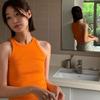 Summer White Orange Knitting Vest Women's High Waist Slimming Inner Niche Style Round Neck Silm Cover Supernumerary Breast Short Top