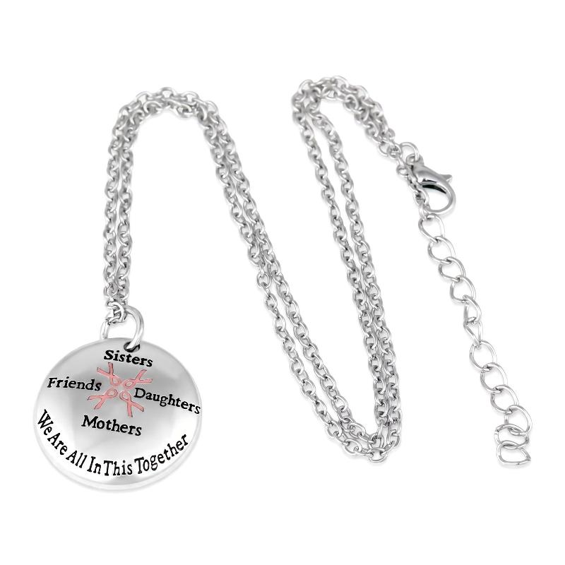 

Breast Cancer Awareness Pink Ribbon Sisters Friends Daughters Mothers We Are In This Together Charms Snake Chain Necklace A1