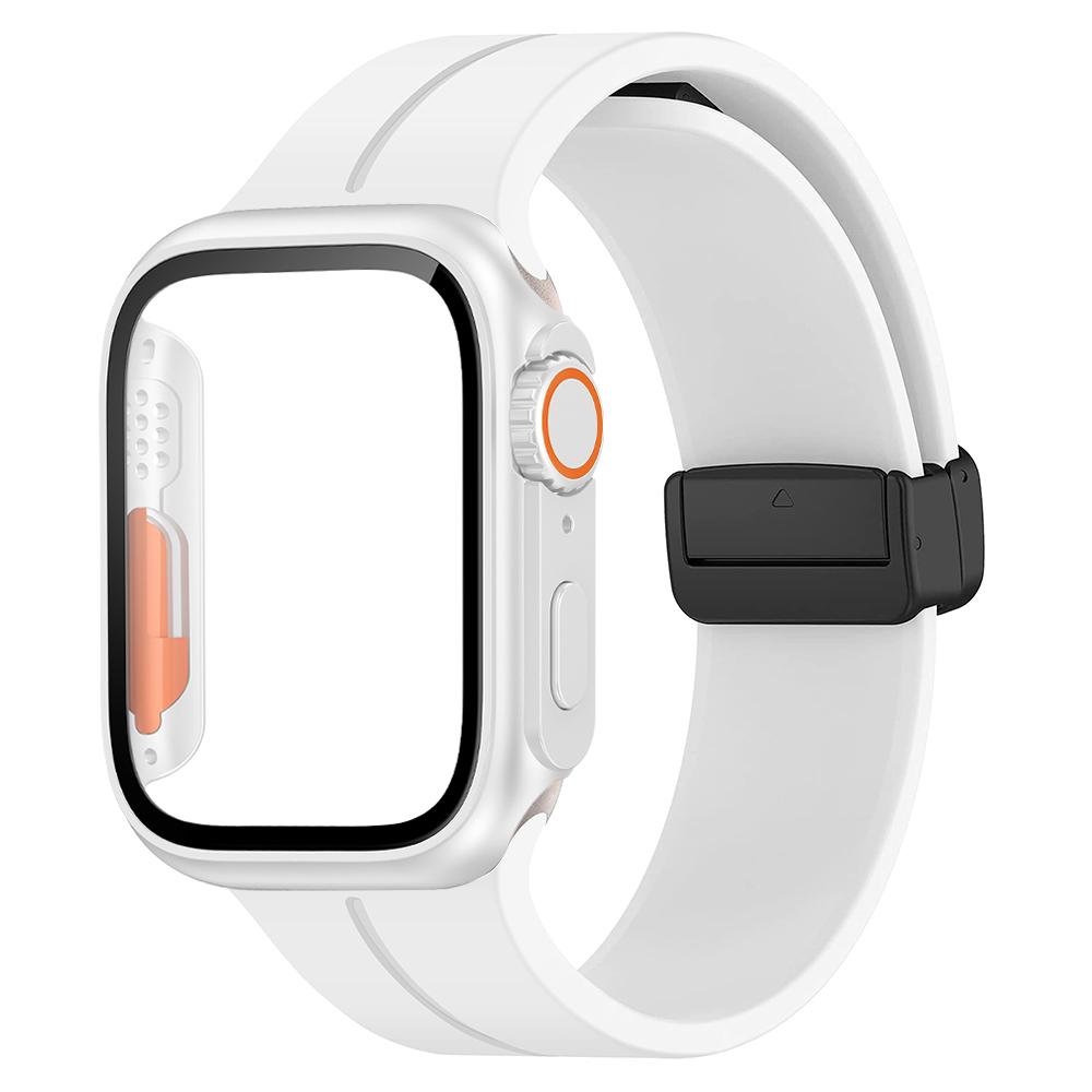 Glass+case+Strap For Apple Watch Band 44mm 45mm 41mm 40mm Magnetic Buckle Silicone Bracelet+cove iWatch Series 8 Se 7 6 5 4