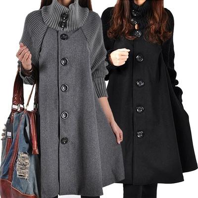 Women Fashion Winter Warm Bat Long Coat Loose Sweater Jacket Trench Coat Plus Size