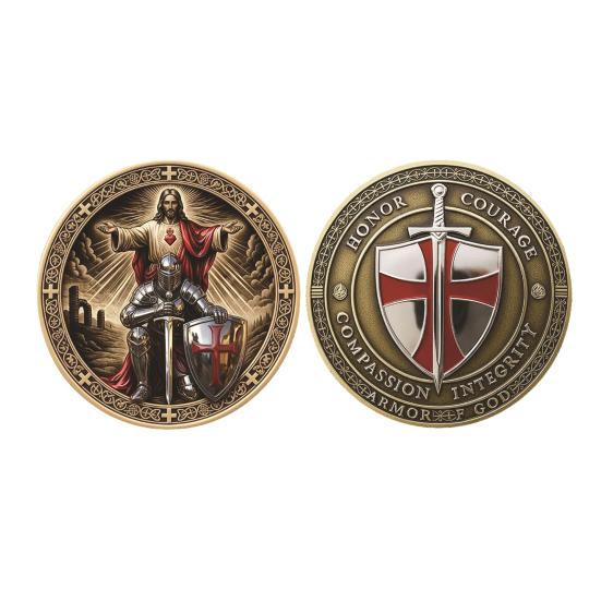 Helig Beskyddare Kristet Utmaningsmynt Riddare Bön Design Minnesmynt Tro Symbolik Andlig Gåva