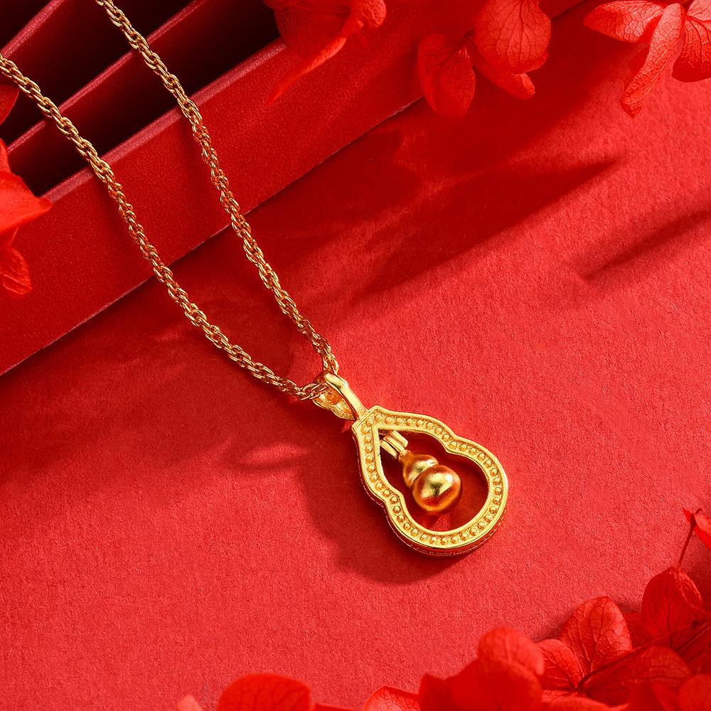 Gold shop prayer, diamond-encrusted smart gourd pendant, necklace, ancient sand gold item jewelry