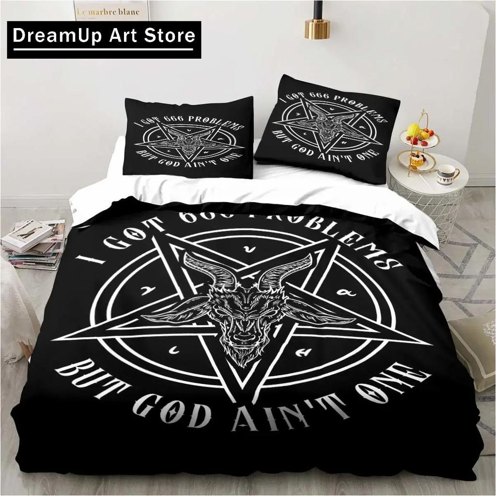 Baphomet Satan Demon Evil Christmas Navidad Bedding Set Boys Girls Twin Queen Full Size Duvet Cover Pillowcase Bed Adult