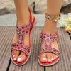 2025 Summer Flat Bottom Large Size Bohemian Rhinestone Flowers Elastic Fish Mouth Sandals Women 2025
