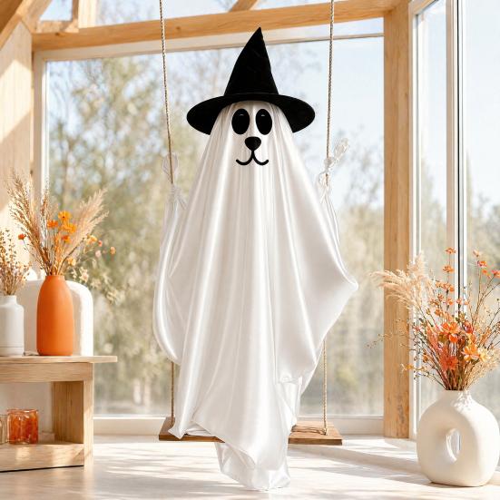 Halloween Hanging Ghost for Outdoor Decoration Cute Flying Satin White Ghost for Home