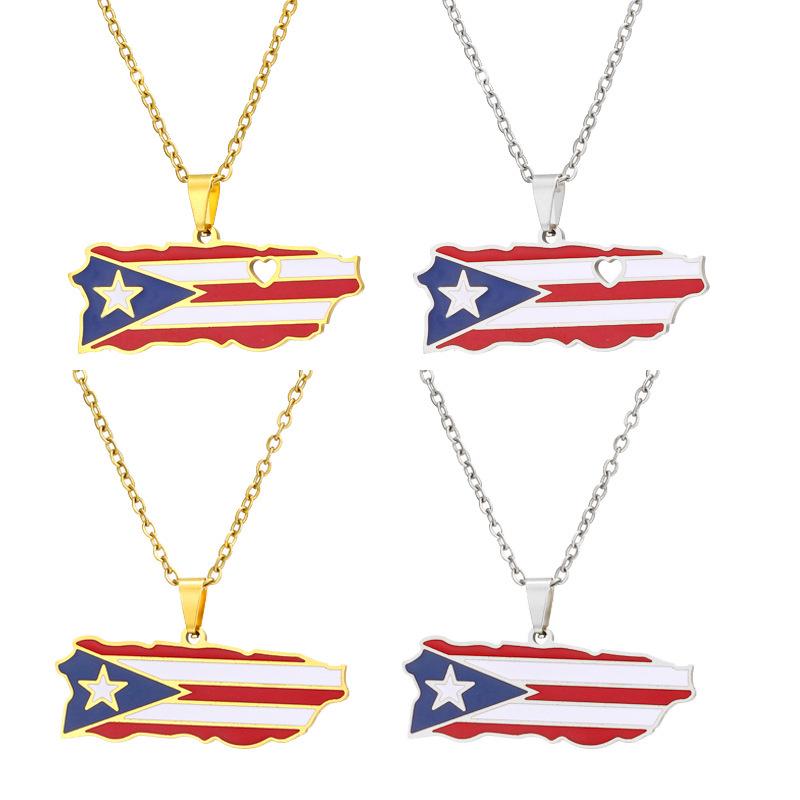 Stainless Steel Puerto Rican Heart Pendant Necklace for Men and Women