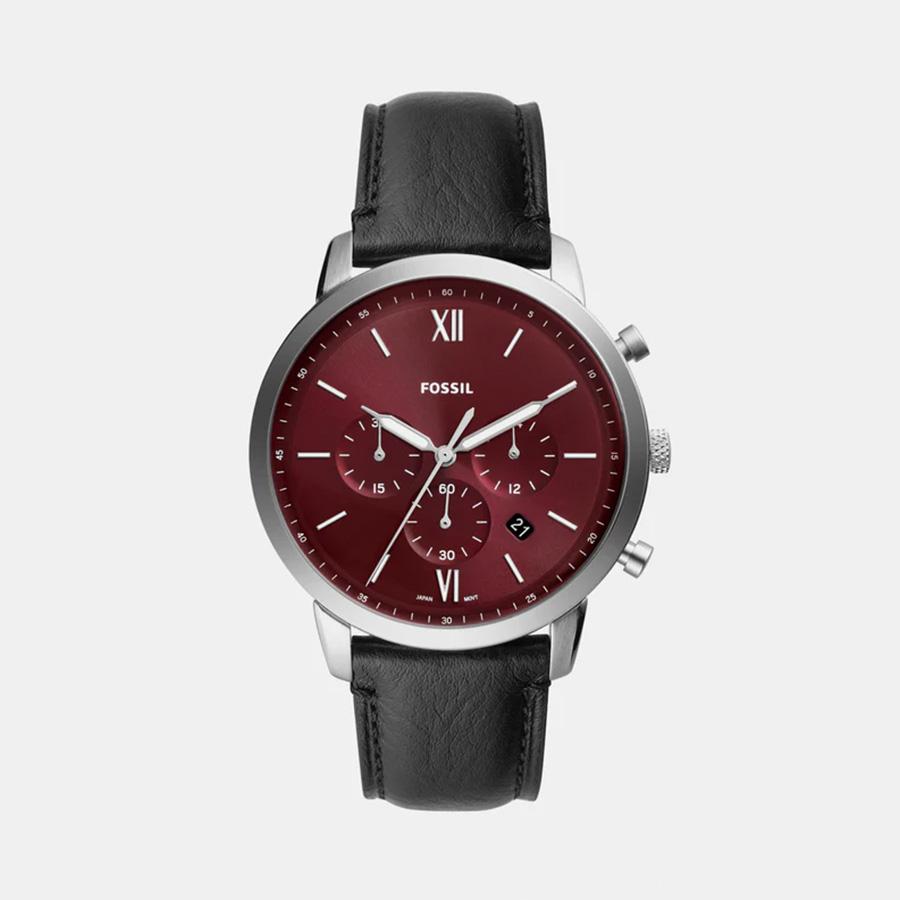 

Fossil Men s Silver Stainless Steel, Burgundy Dial l FS6016