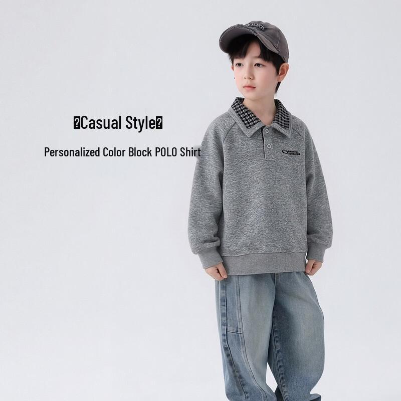 YOYO Fairytale Boys' Cotton Blend Long-Sleeve POLO Sweatshirt