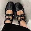 Suede Mary Jane Pumps Metal Decor Solid Color Elegant Concise Luxury Sexy Women Shoes Square Toe Flat With Party Dress