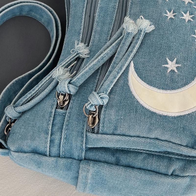 Borsa di Jeans a Spalla Singola Multi-cerniere Borsa a Tracolla Retrò Borsa per Mamma di Mezza Età