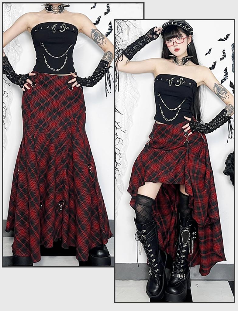 Flared Mini French Girly Irregular Red Size M [SEAUR] Skirt, Length, Leg-Lengthening, Cotton, Skirt, (Long),