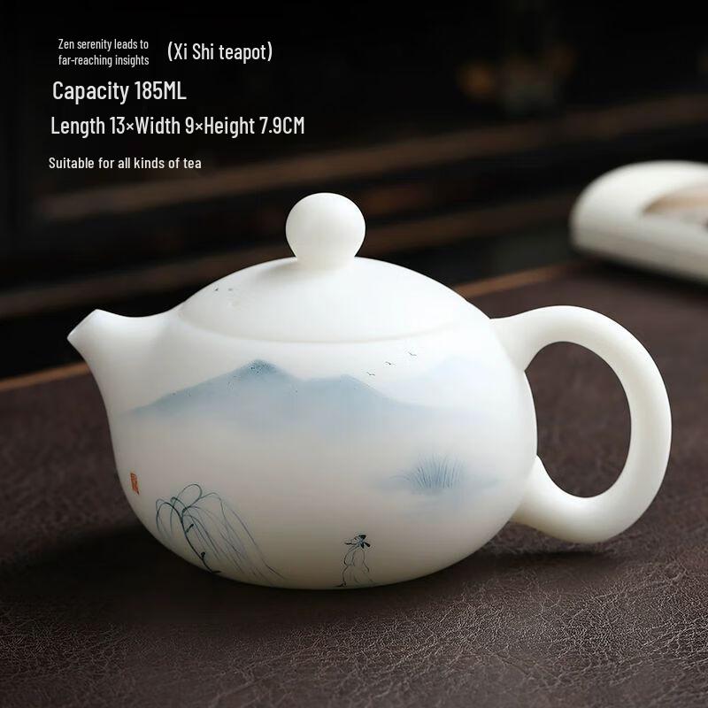 

Master-Grade Hand-Painted Mutton-Fat Jade White Porcelain Xishi Teapot
