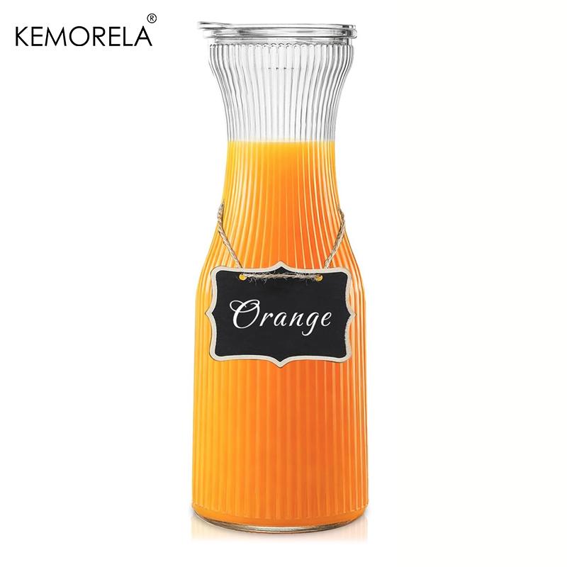 

1L Ribbed Glass Carafe with Lid 1/2PCS Juice Carafe for Bar Parties Cold Brew Coffee Milk Iced Tea Lemonade 2 Chalkboard Label 1000ML