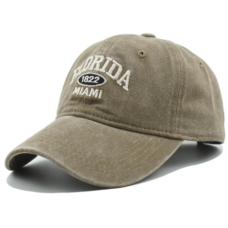 Vintage gewaschene Cowboy-Baseballkappe für Herren Damen FLORIDA Stickerei Sonnenkappe Lässige Snapback Hip Hop Mütze Gebogener Schirm Softtop-Hut