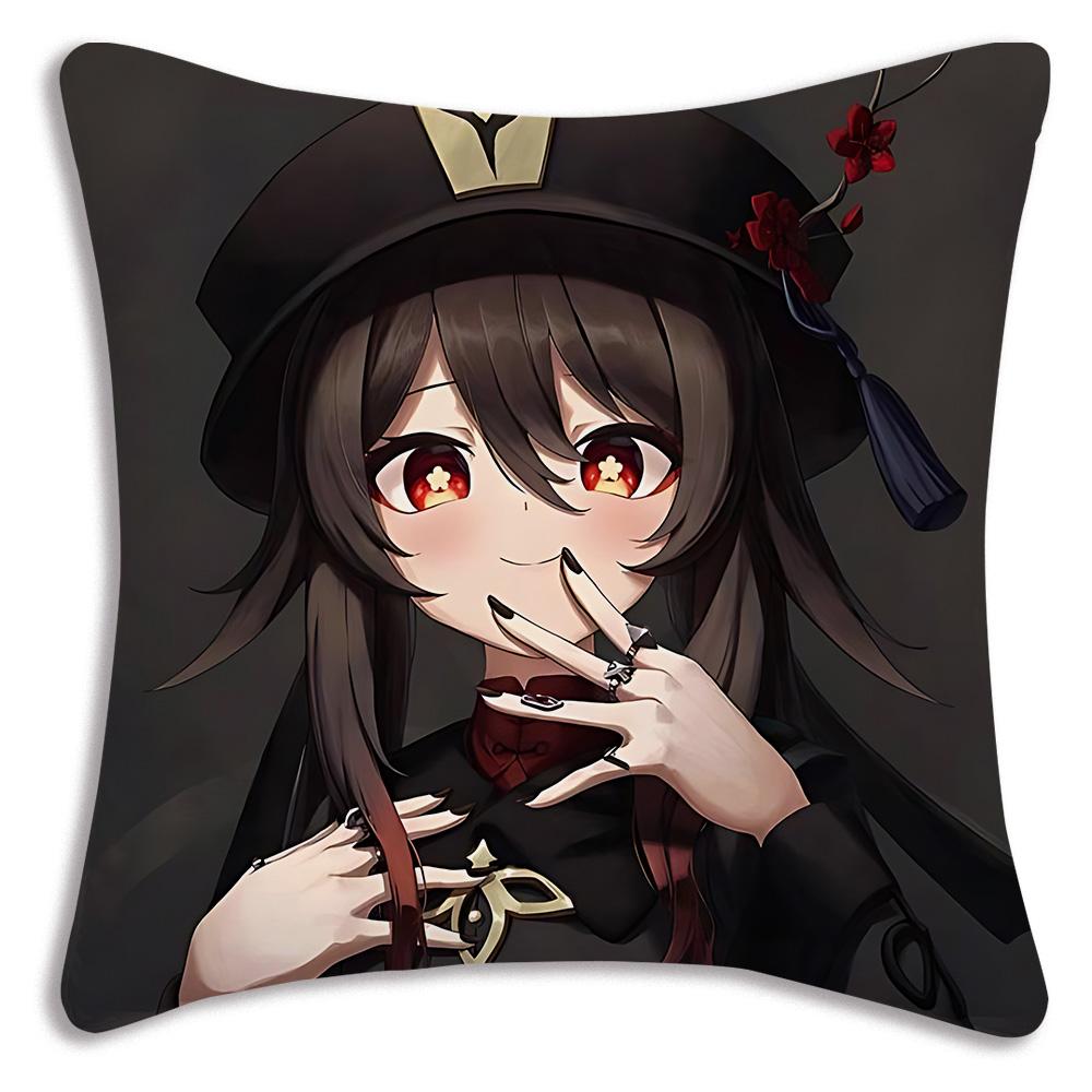 Anime Genshin Impact Pillow Covers Cartoon Sofa Decorative Home Double-Sided Printing Short Plush Cute Cushion Cover