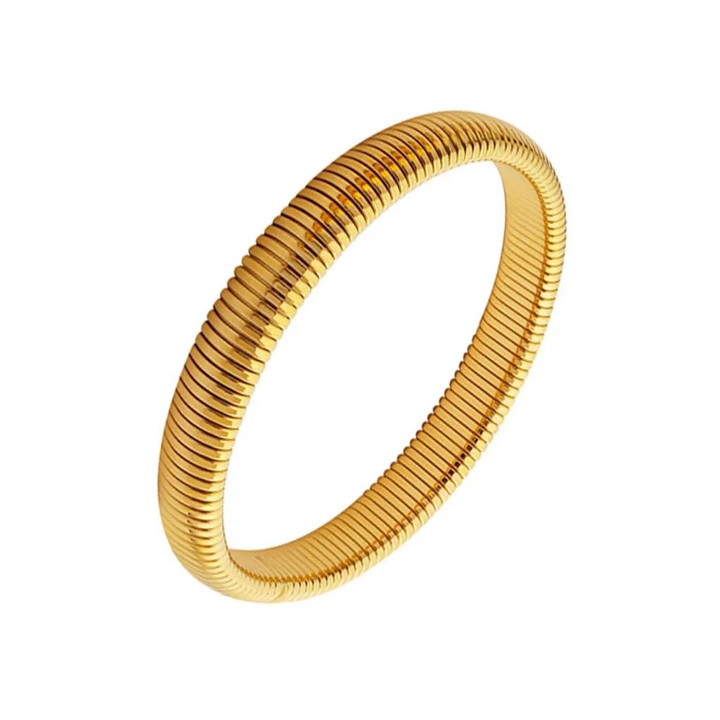 Waterproof Stainless Steel Retro Elasticity Thick Metal Polish Bracelet  Gold Plated Trend Fashion Unisex Jewelry Men Women