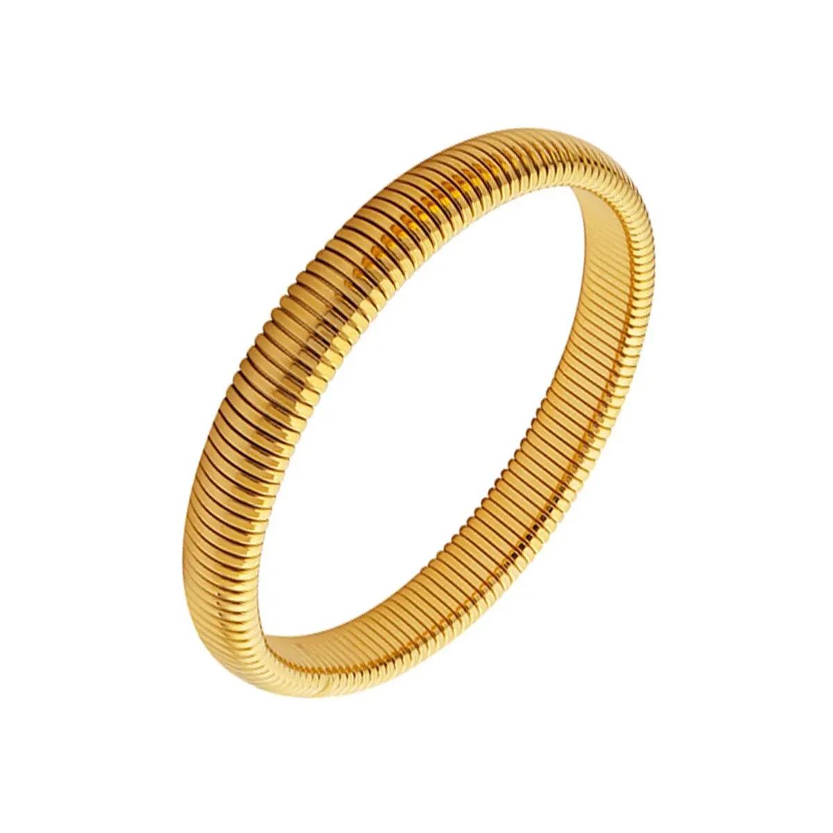 

Waterproof Stainless Steel Retro Elasticity Thick Metal Polish Bracelet Gold Plated Trend Fashion Unisex Jewelry Men Women