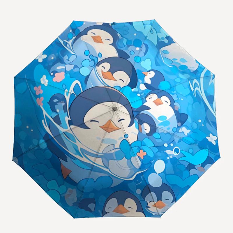 

1pc Penguin Party Pattern Automatic Folding Umbrella - Compact 8-Rib Design, Durable Plastic & Iron, Lightweight for Outdoor Daily Use080