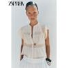 Zaprha 2025 Summer New Straight Lace Crocheted Holiday Style Super Short Sleeve Round Neck Top 3666107