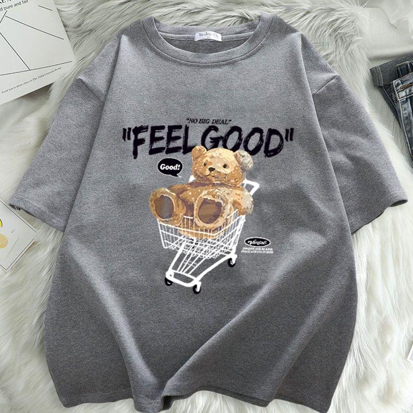 Cartoon Bear Short Sleeve Tshirt Women Loose Top Fashion Korean Style Tee