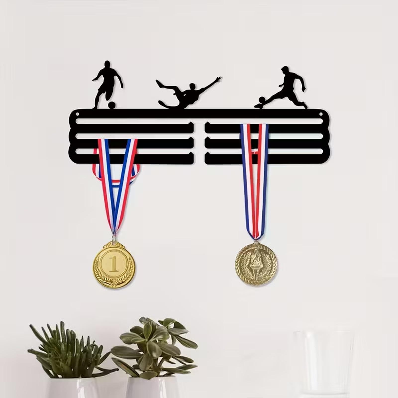

Metal Wall Mounted Sports Medal Display Rack Holder Organizer with Hooks for Hanging Medals and Accessories Suitable for Home or Gym one size чёрный