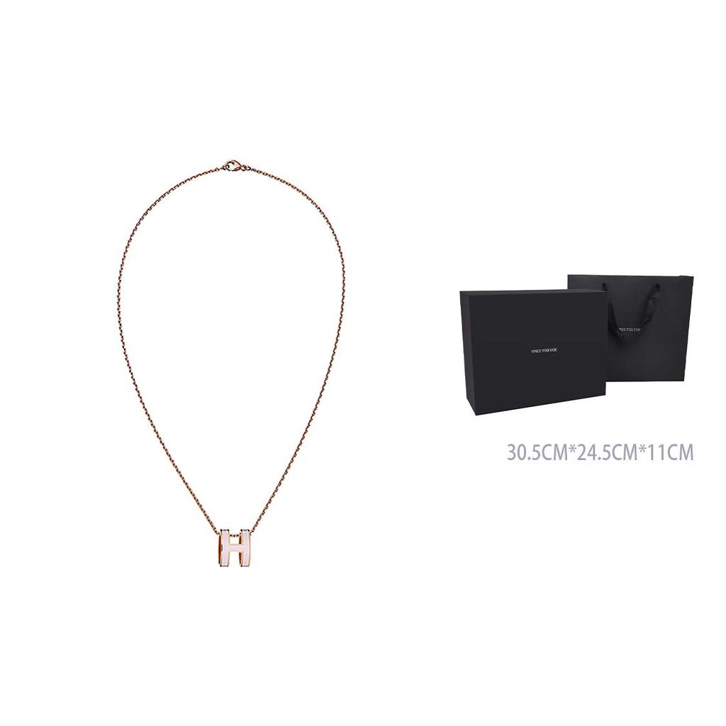 Hermes Pop H Series Pendant Candy Pink Enamel Alloy Necklace Women necklace Rose-Gold H147991FO85