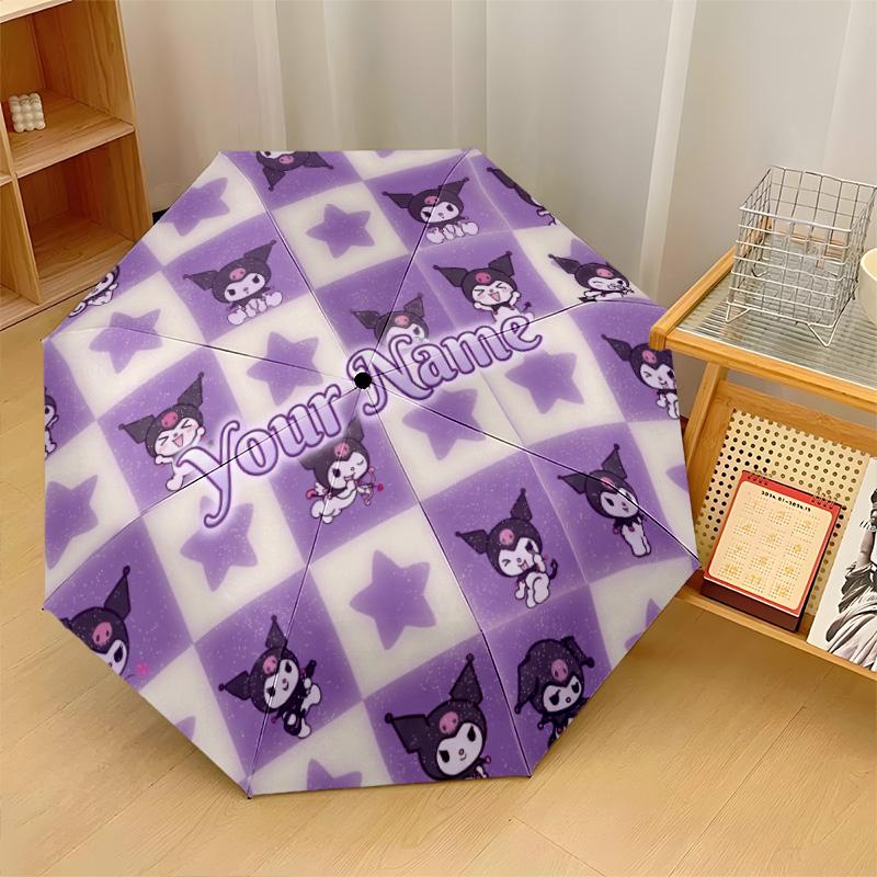 Custom Text Automatic 8 Bone Umbrella, Portable Sun Rain Protection UmbrellaKuromi