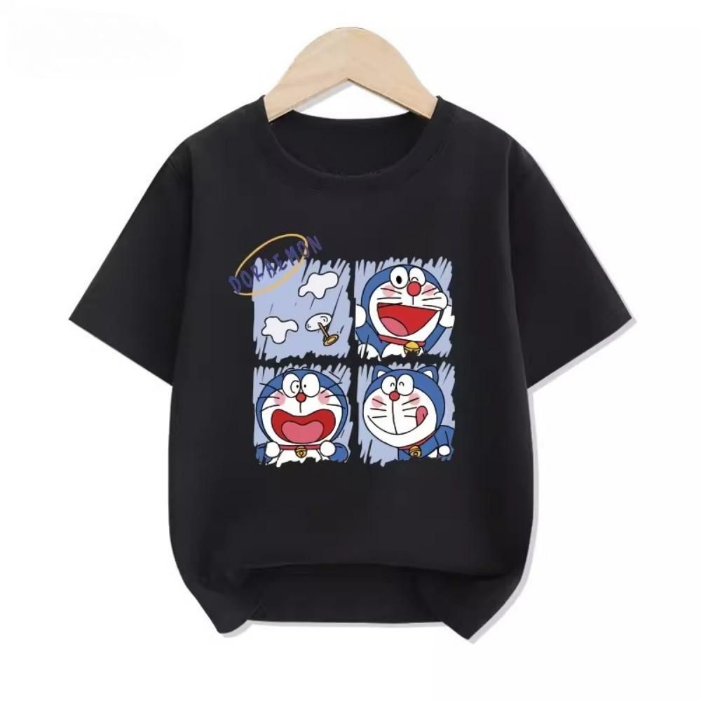 Potdemiel Summer New Doraemon Print Children's Pure Cotton T-Shirt, Boys and Girls Comfortable and Breathable Children's T-Shirt
