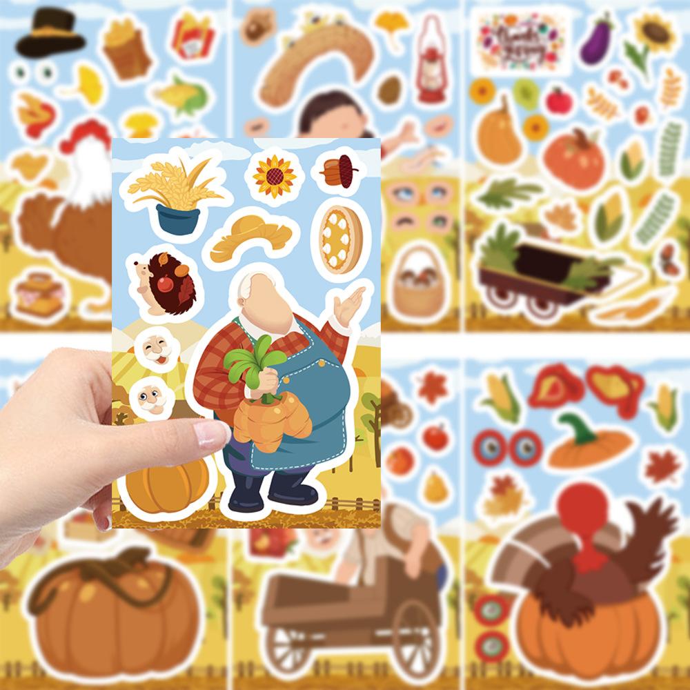 8 Cartoon Thanksgiving Autumn Harvest Collage Hands-on DIY Handbook Mobile Phone Case Notebook Decoration Waterproof Stickers