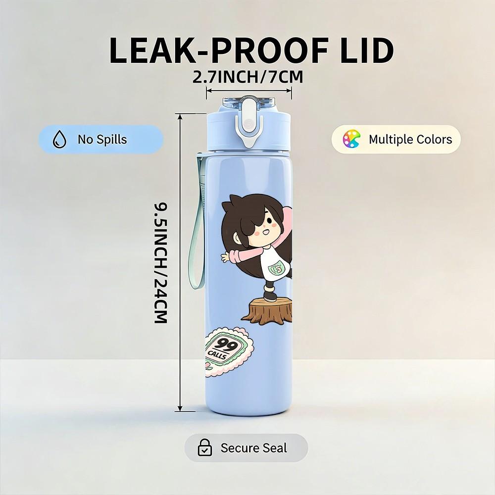 1PC Girl Reading Book Cute Cartoon Print 750ml Color Plastic Sports Water Bottle Leakproof Flip Straw Lid Suitable for Sports Office Home Use