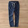Spring and Summer New Man Pants Natural Pure Linen Long Pant Solid Color Drawstring Elastic Waist Trousers Daily Casual Pants