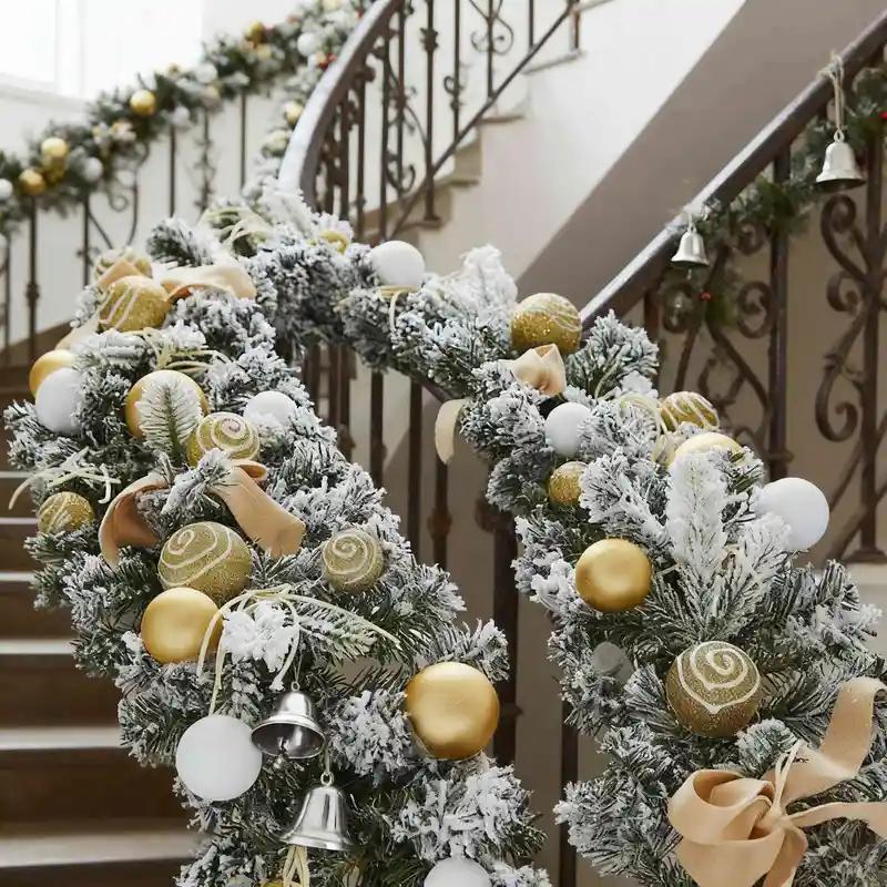 180cm Artificial Christmas Wreath Realistic Snow Pine Garland Decorations Plush Faux Foliage for Fireplace & Wall Hanging Decor